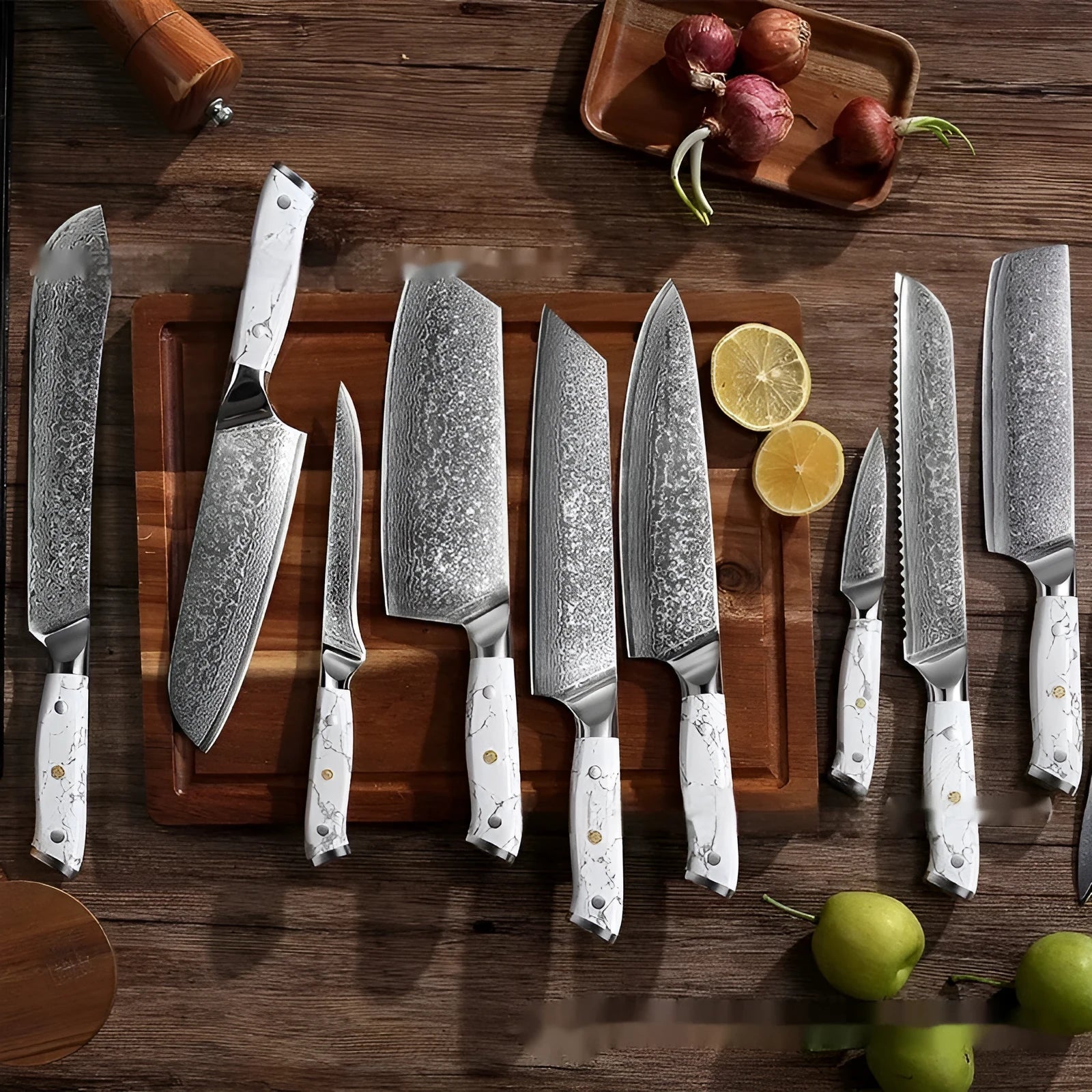 Damascus Special Household Combined Chef's Knife with 21cm VG10 steel blade and modern handle.