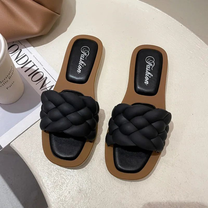 Women's plaid pattern PVC beach sandals with a thick anti-skid sole in multiple colours.