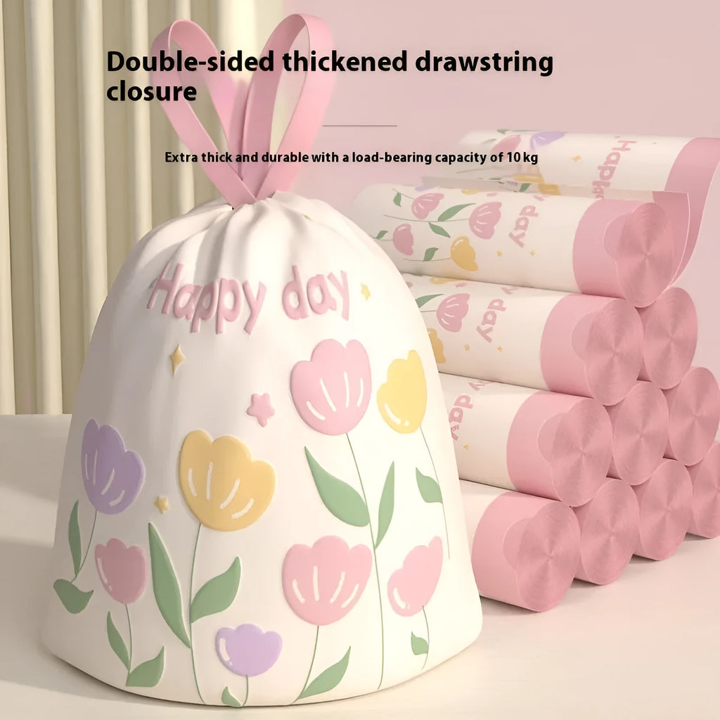 Pink drawstring garbage bags with argy wormwood mosquito repellent, size 44cm by 48cm.