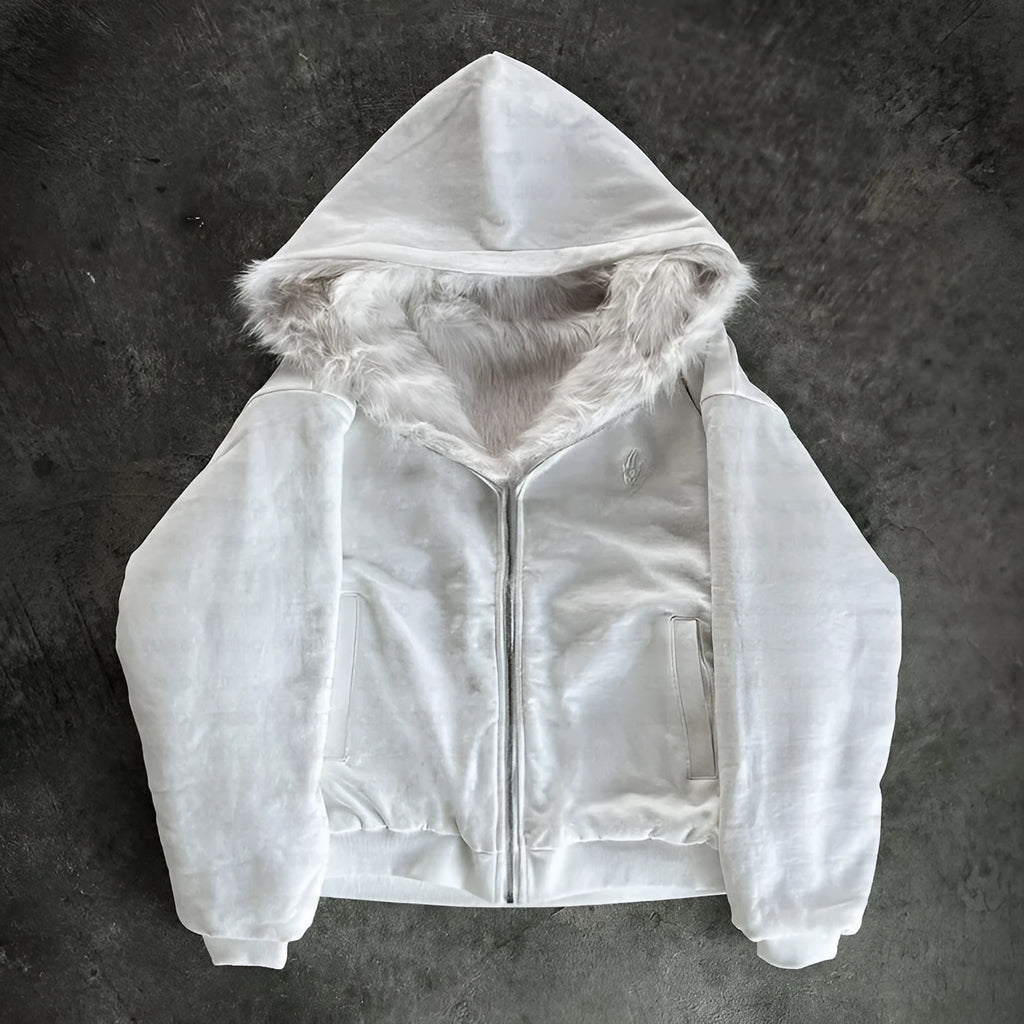 A casual loose-fit black or white polyester coat for men and women, cardigan style with long sleeves.