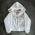 A casual loose-fit black or white polyester coat for men and women, cardigan style with long sleeves.