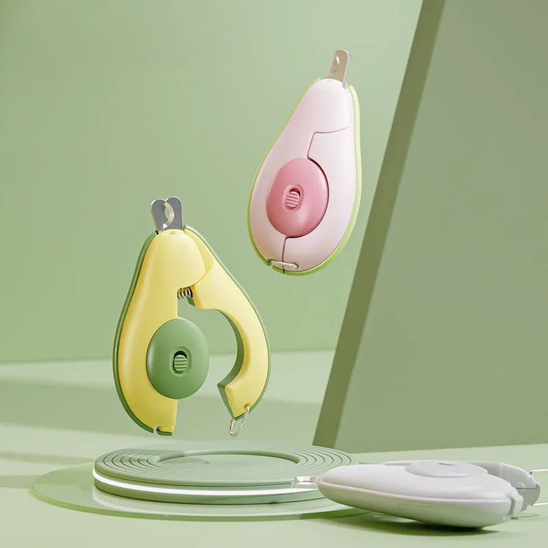 Professional LED light pet nail clipper for small dogs and cats in green, pink, or white.