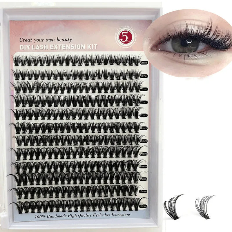 DIY cluster false eyelashes mixed package showing 30D and 40D density lashes with tweezers