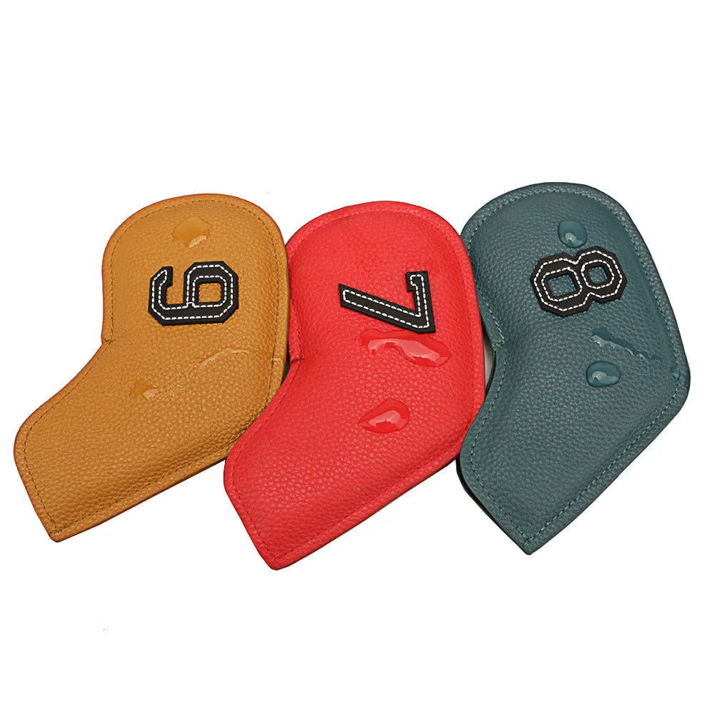 Set of 10 digitally printed PU golf club head covers for complete club protection