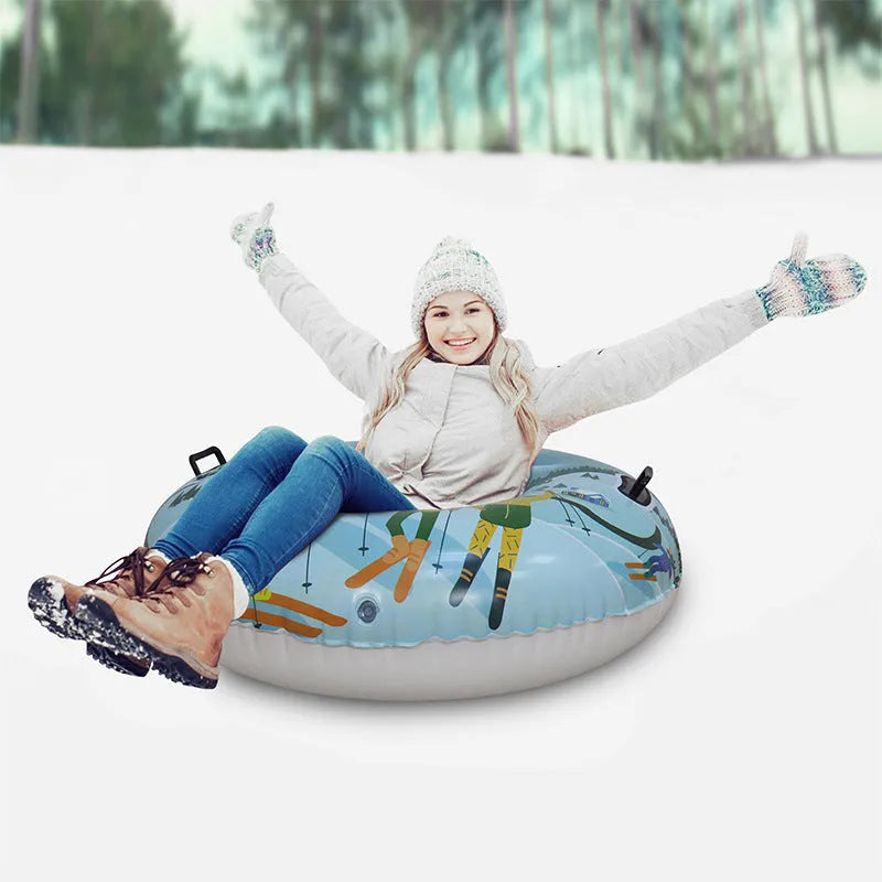 Creative printed PVC winter ski ring toy in flame red, ice-snow blue, or snow mountain colours