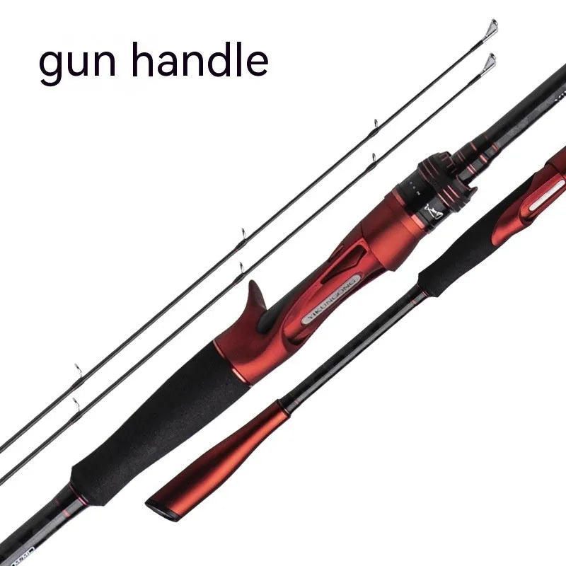 Carbon ultralight fishing rod for lure casting shown with straight handle and pikestaff handle options.