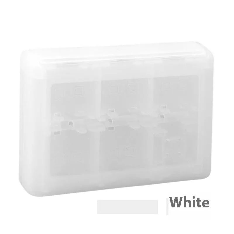 NDS 3DS 24-game card storage box in black blue pink white colours showing game cartridge capacity