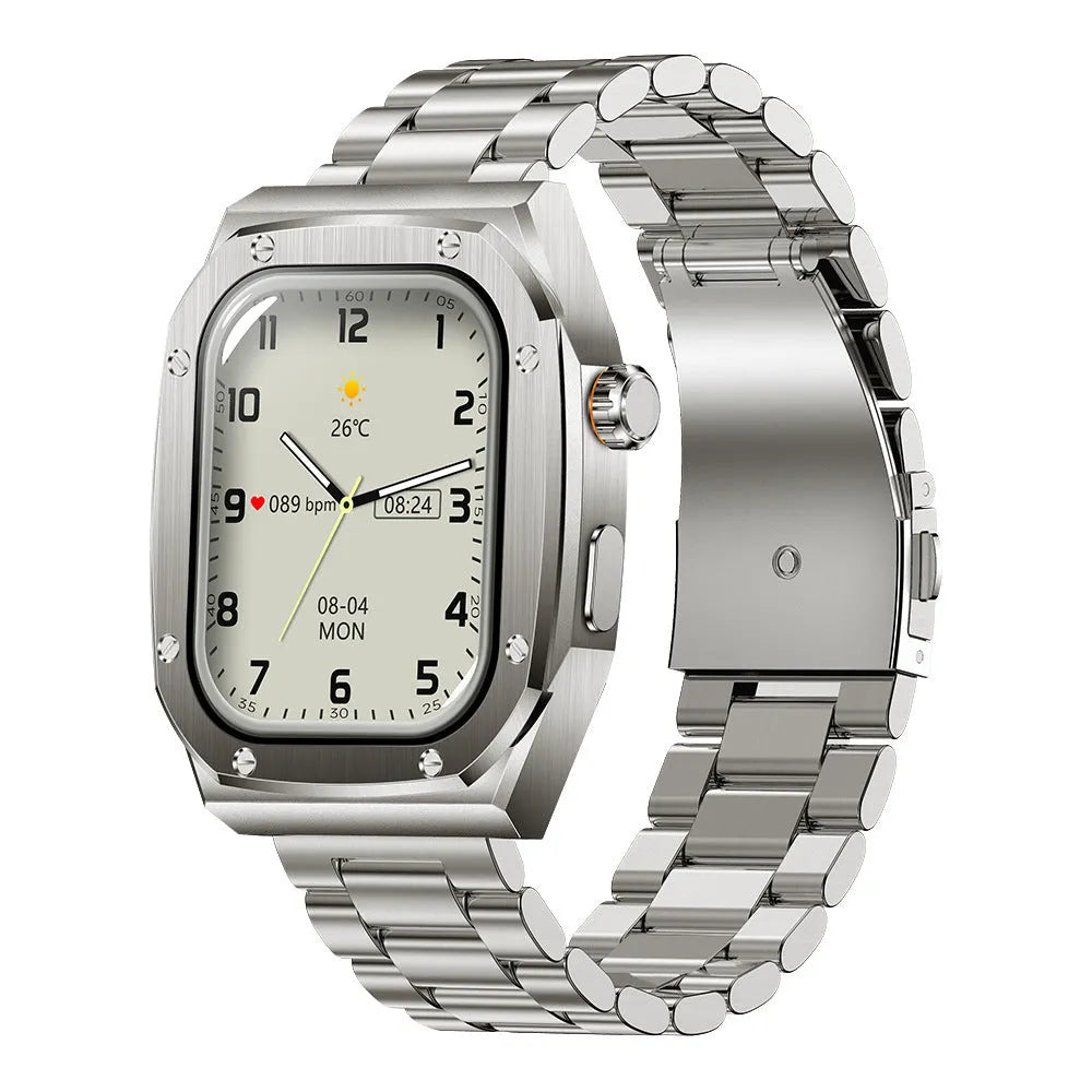 Steel case double strap sports watch in black with Bluetooth calling and NFC functions