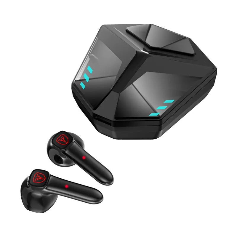 Wireless gaming headset with minimalist design showing dimensions and Bluetooth connectivity