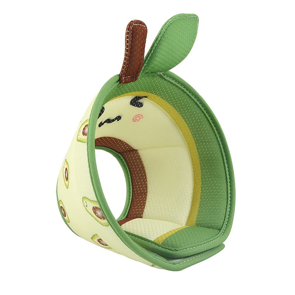 Soft white EPE foam cat cone collar with adjustable strap and folded edges.
