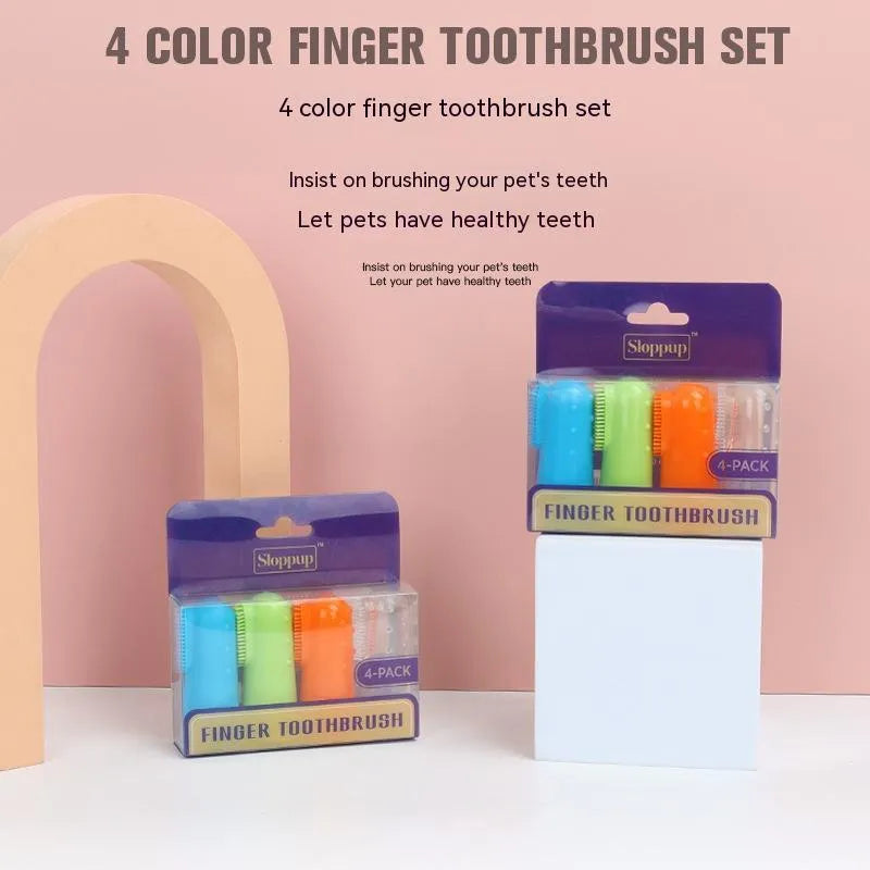 4-piece boxed set of soft TPR pet finger toothbrushes for cats and dogs