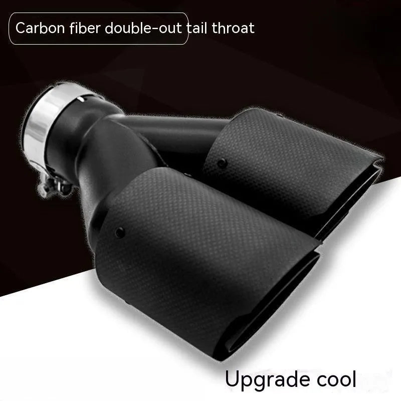 Black carbon fibre car exhaust pipe with double outlet design and 250mm tail nozzle