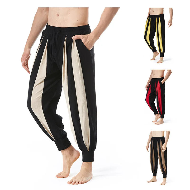 Men's straight-leg casual trousers in four colours: red, khaki, yellow, brown