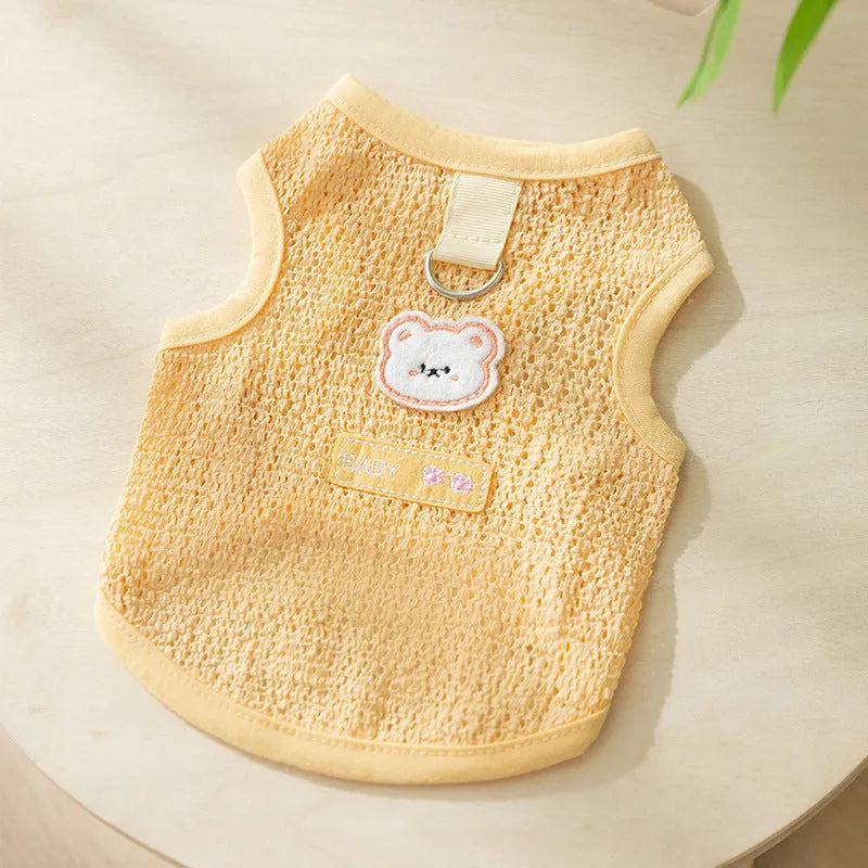 Hollowed-out cat clothing with bear patch in green, blue, or yellow colours