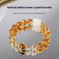 Women's carved citrine ethnic bracelet with 10mm geometric crystal beads