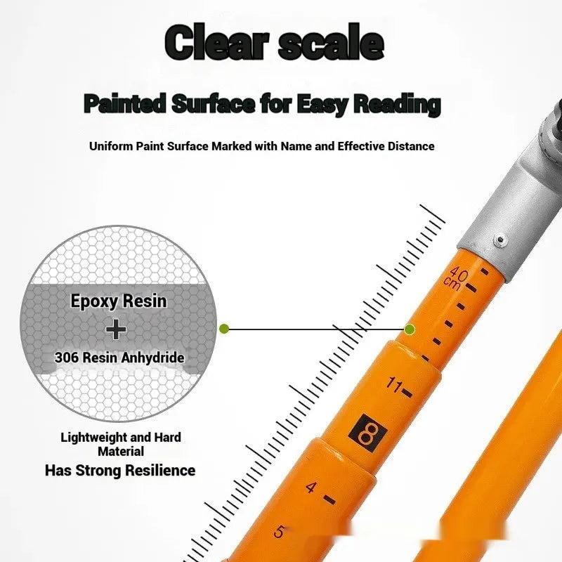 Telescopic truck height measuring rod extended with clear scale markings showing 45mm and 50mm diameter options