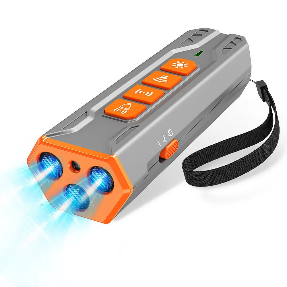 Three-head ultrasonic pet trainer in grey orange and black orange colour options