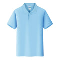 Short-sleeved cotton advertising shirt on a hanger, shown in a solid colour, suitable for custom embroidery.