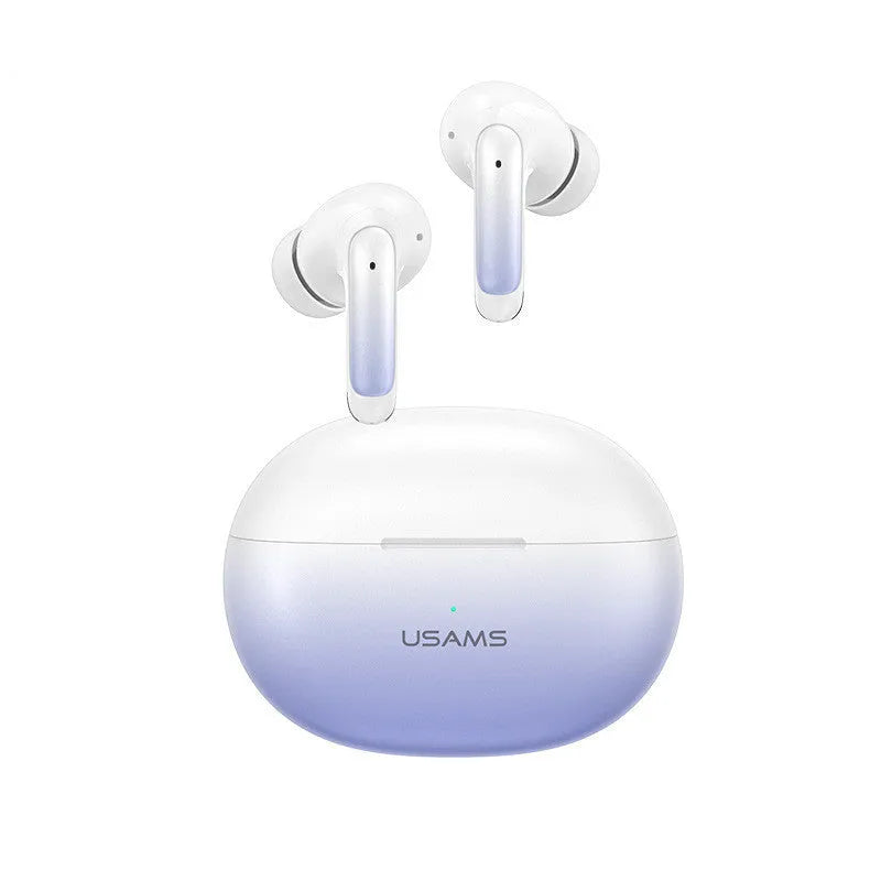 Wireless in-ear Bluetooth gaming headset in gradient blue colour showing compact design.