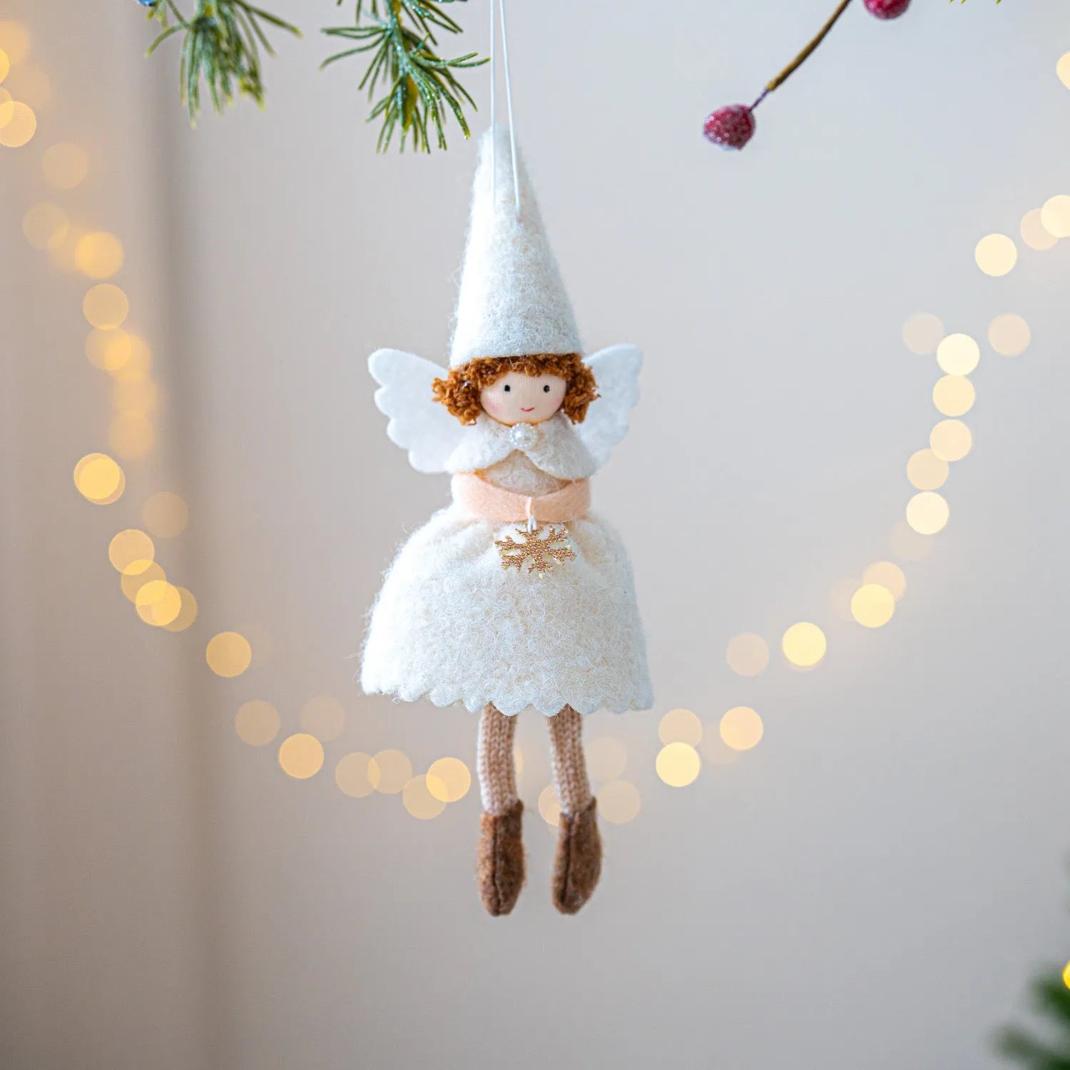 White or pink plush fabric angel skirt Christmas pendant ornament with modern simplicity design