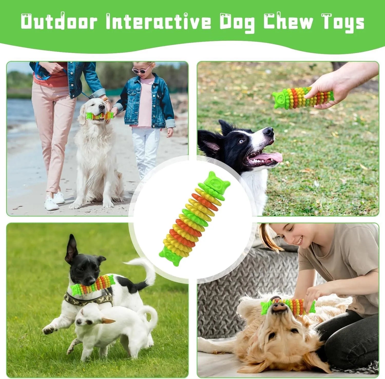 Blue caterpillar-shaped dog chew toy made from natural rubber for aggressive chewers