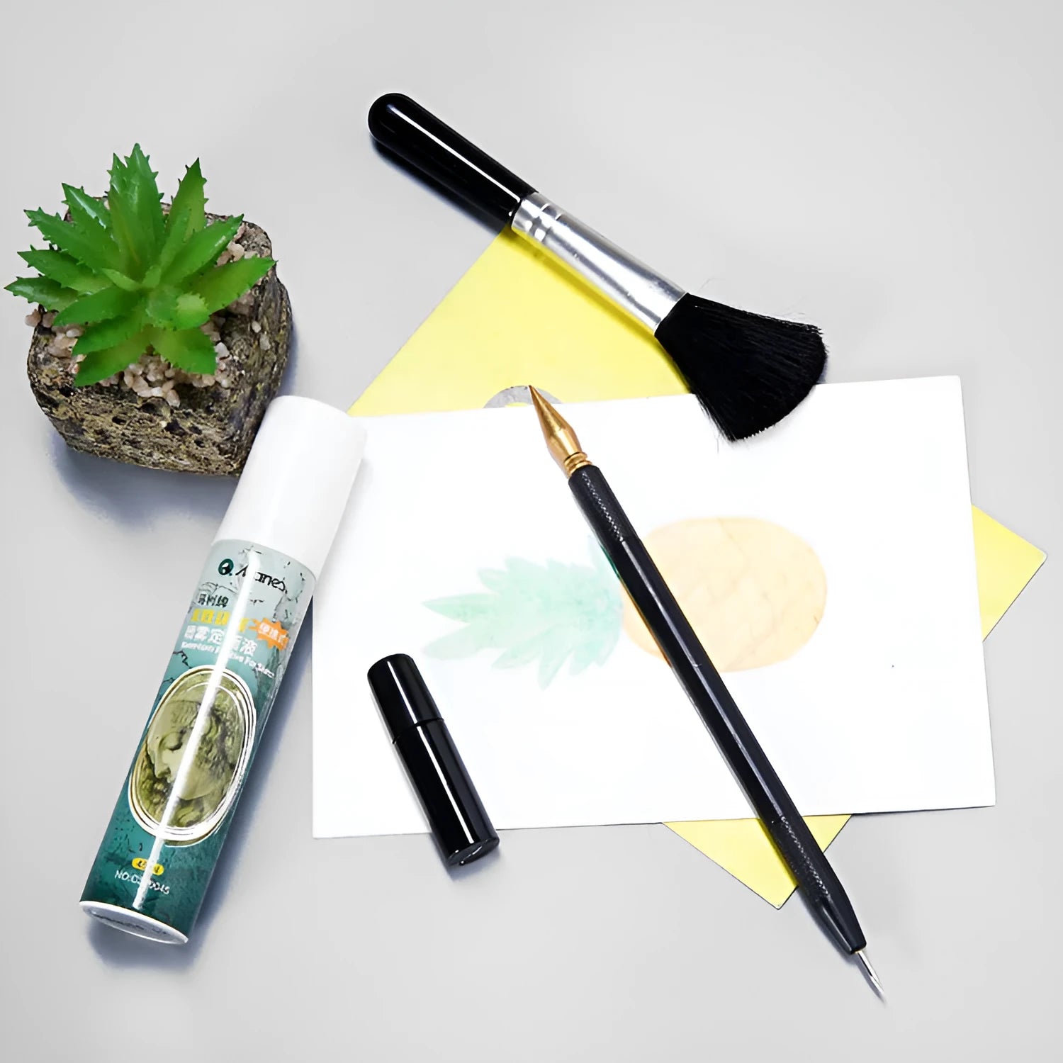 Scratch art tool kit with gold-plated pen, repair liquid, scraping pens, and brushes