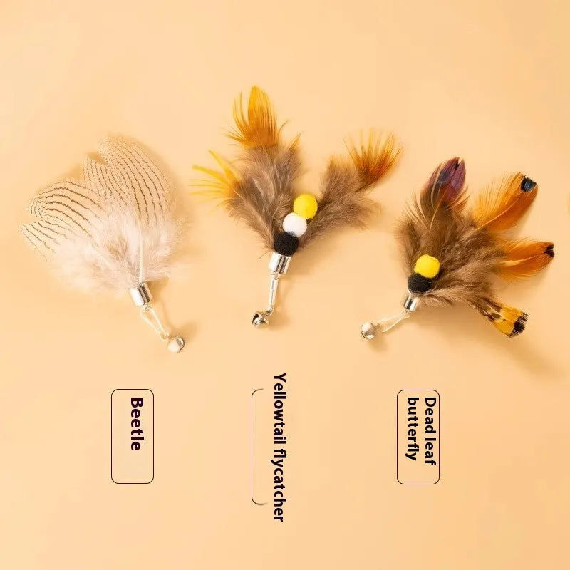 Three steel wire cat toy replacement heads with small flying insect designs