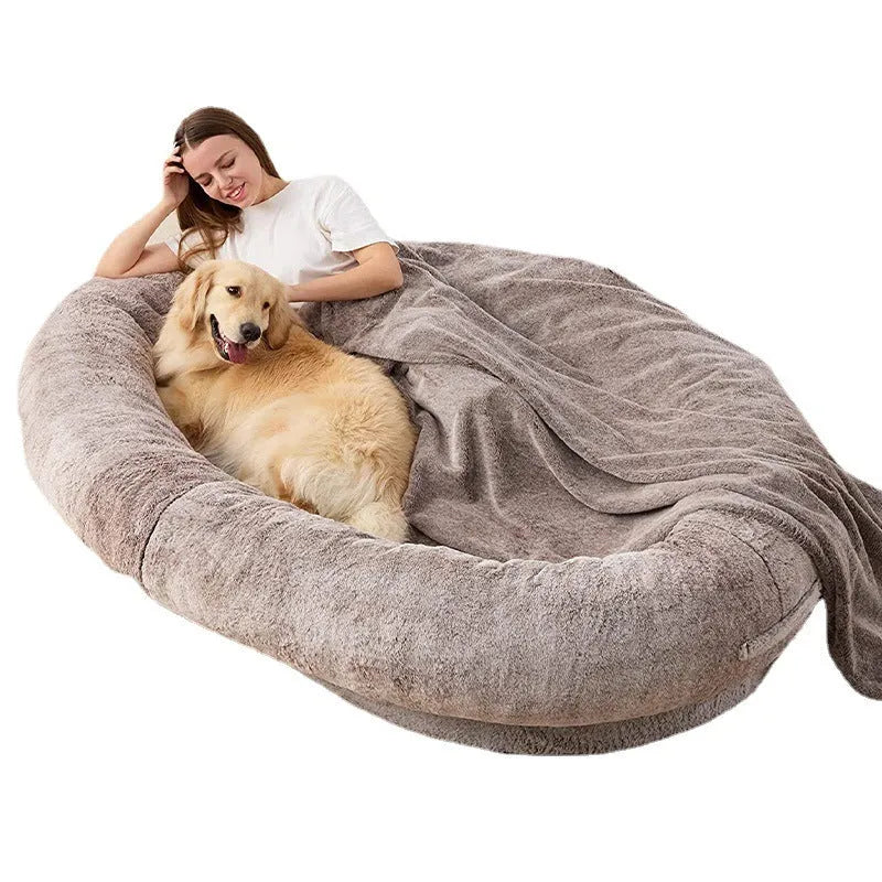 Large short plush dog bed cloth pet nest in khaki, dark grey, and light grey sizes up to 185x120x30CM