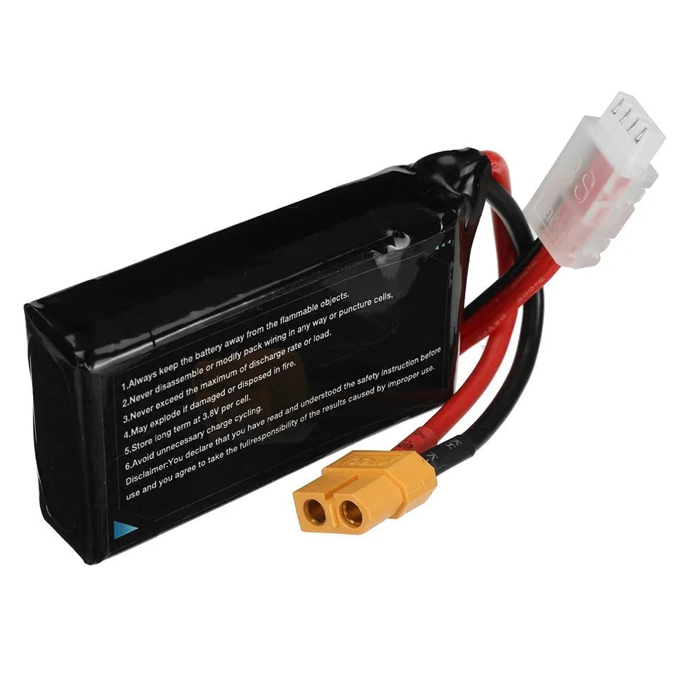 1200mAh 7.4V lithium battery for RC cars and ships measuring 15x36x70mm