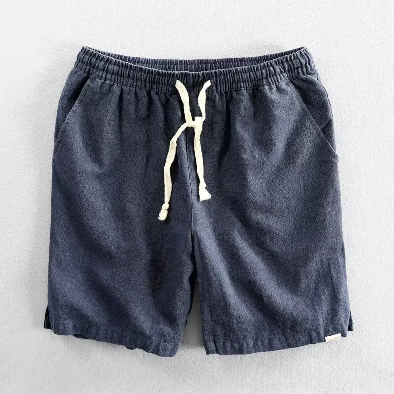 Breathable ramie beach casual loose shorts in cotton linen fabric with straight cut