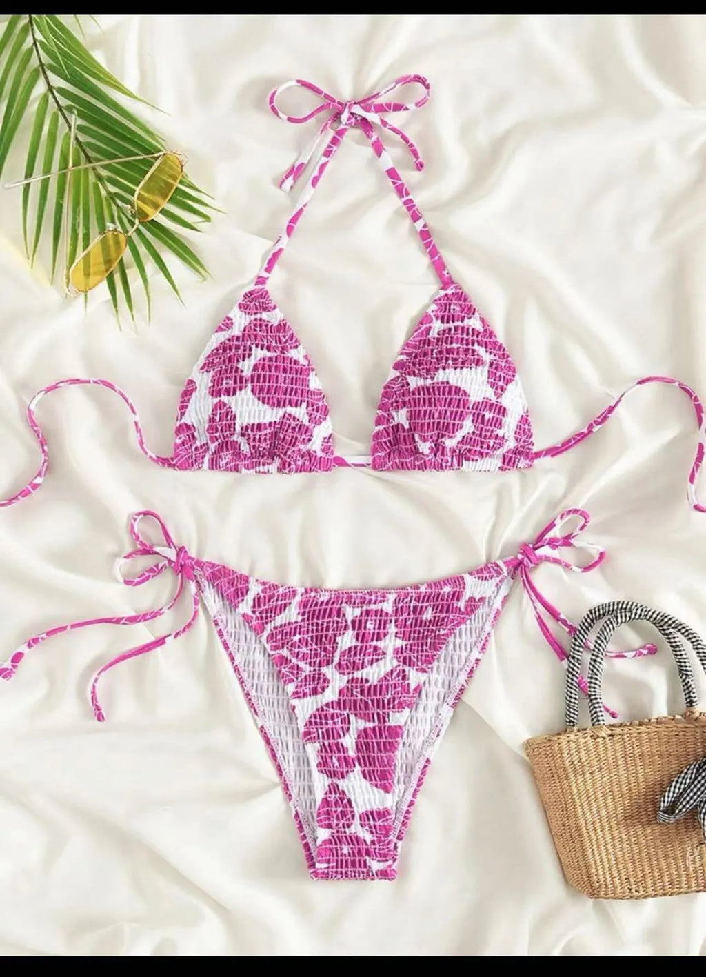 Women's floral pattern halter neck swimsuit bikini set in multiple colour options