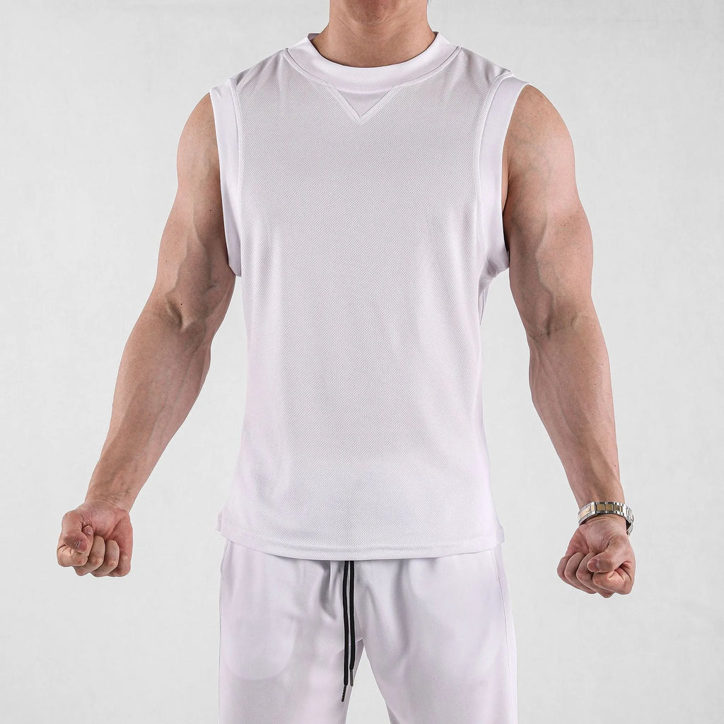Black quick-dry fitness vest with loose fit and stretch fabric for summer sports
