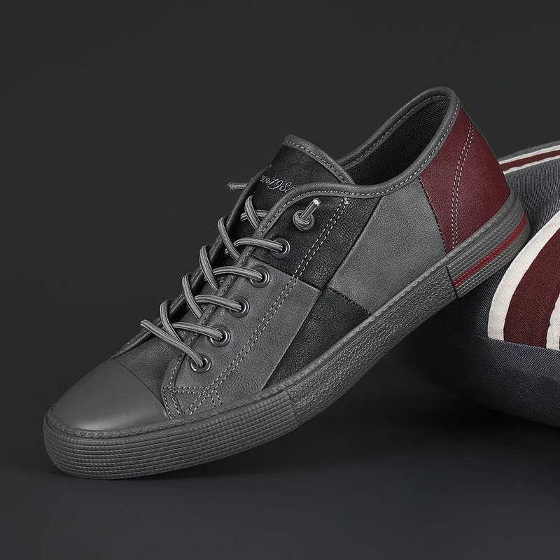 Men's colour matching leather shoes with elastic band and microfiber upper