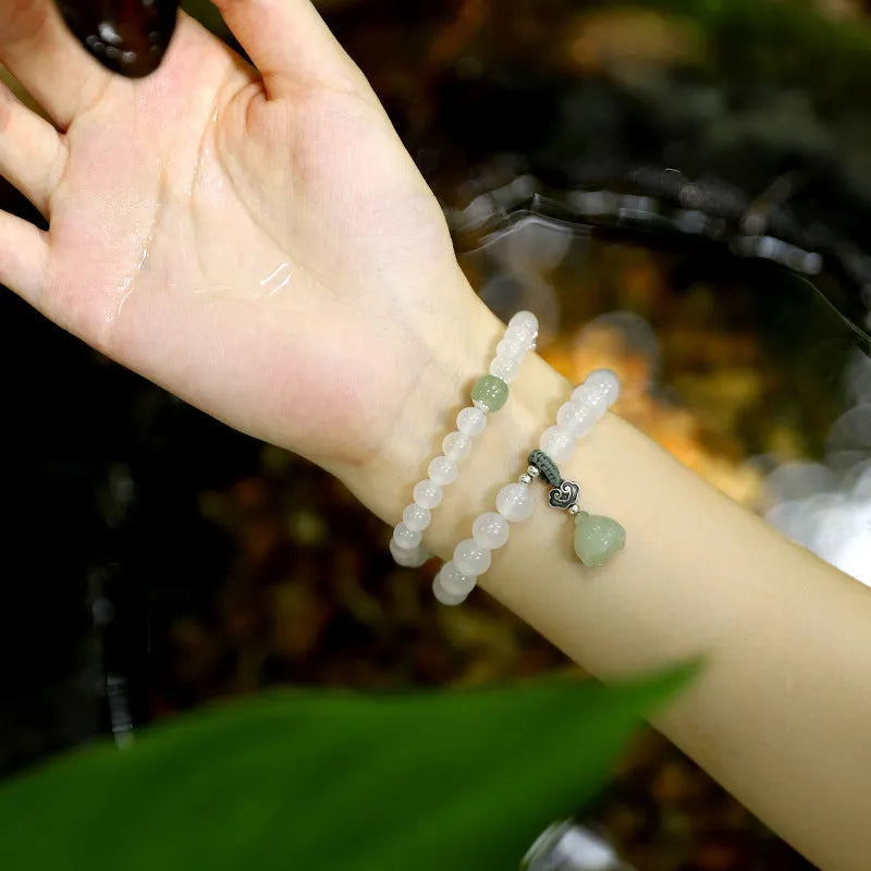 Original niche design S925 silver white agate Hetian jade bracelet with lotus geometry pattern