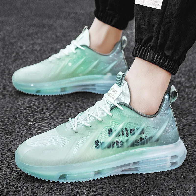 Men's platform sole trainers in mesh with mid-top height and round toe design