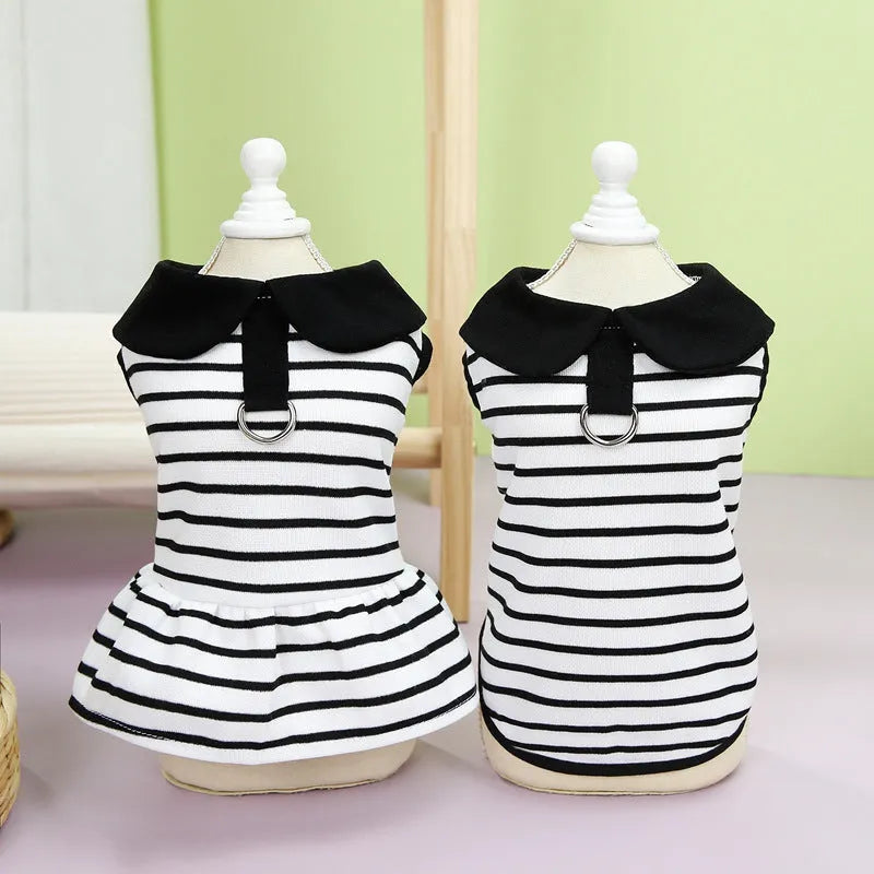 Striped cotton T-shirt and skirt pet summer outfit for dogs and cats