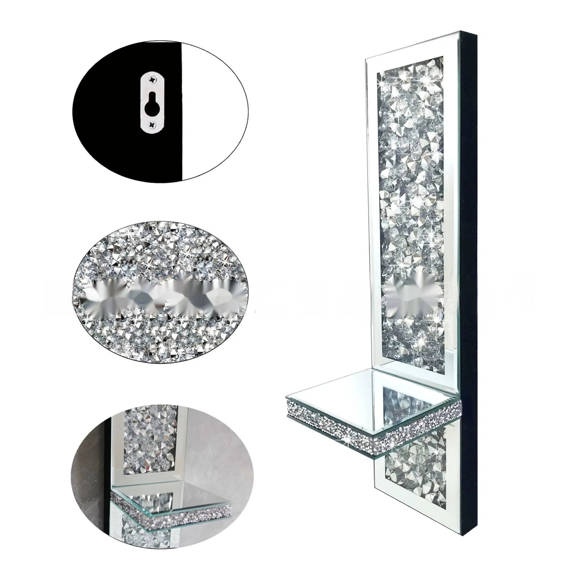 Silver mirror glass candle holder pair for wall mounting at 10x11x38cm dimensions