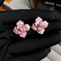 Gold plated silver needle purple oil-spot glaze flower stud earrings with copper construction