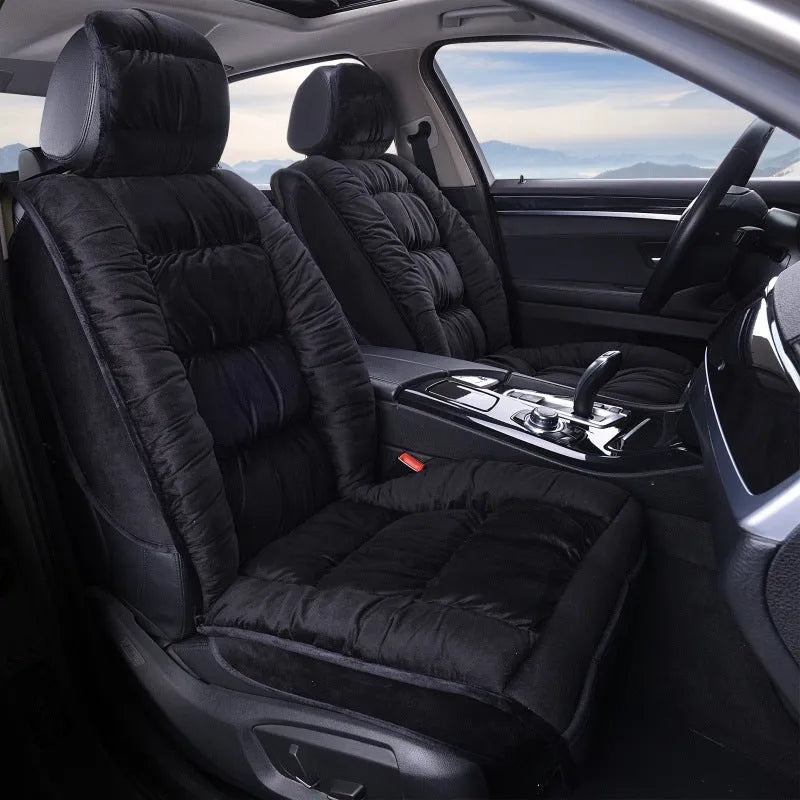 Winter short plush car seat cushion in multiple colours with wool cotton filler and polyester cover material