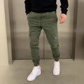 Men's loose fit casual trousers with elastic waistband and patch pockets in solid colours