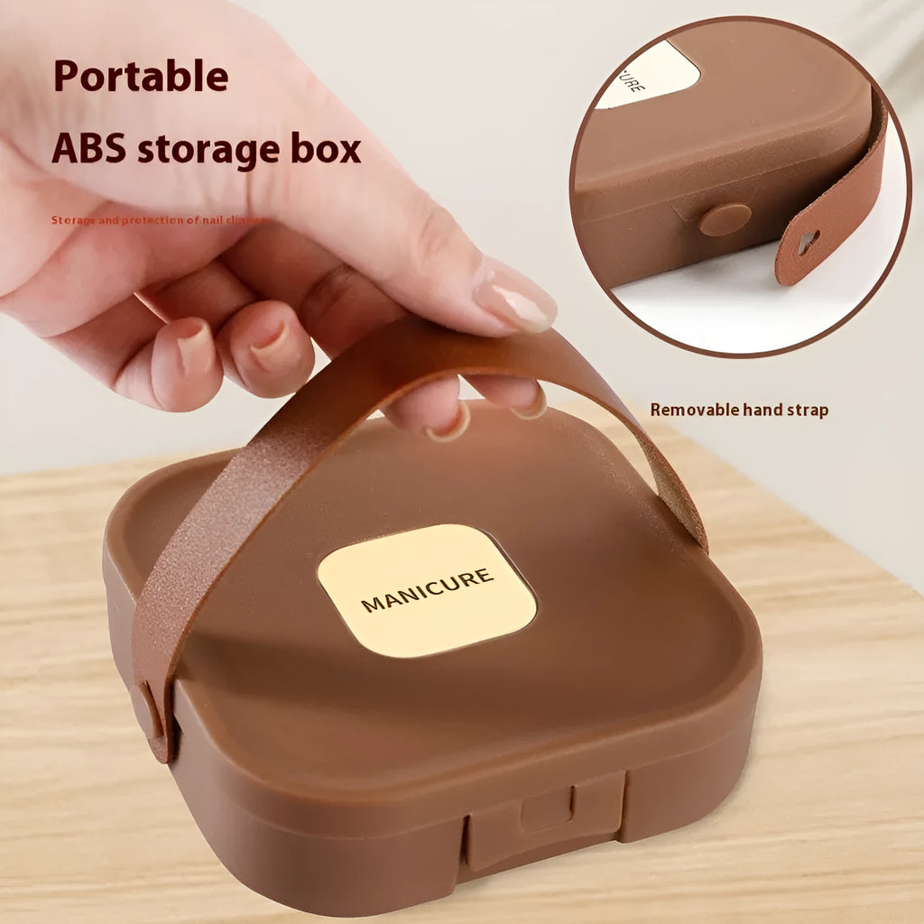 Anti-splash portable fingernail maintenance kit with stainless steel manicure tools in brown colour