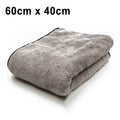 Microfiber car cleaning towel shown in three size variations: 75x35cm, 60x40cm, and 100x40cm.