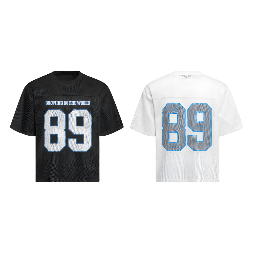 Men's loose-fitting black and white casual T-shirt with chemical fibre blend fabric