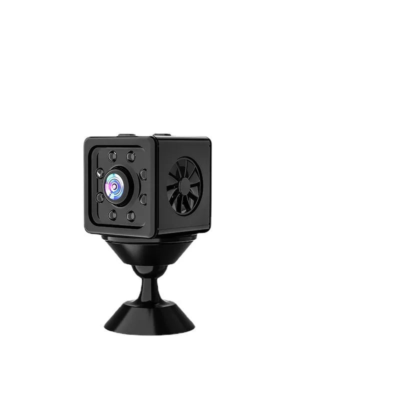 Black cube-shaped sports camera measuring 26mm with remote network control and mounting bracket