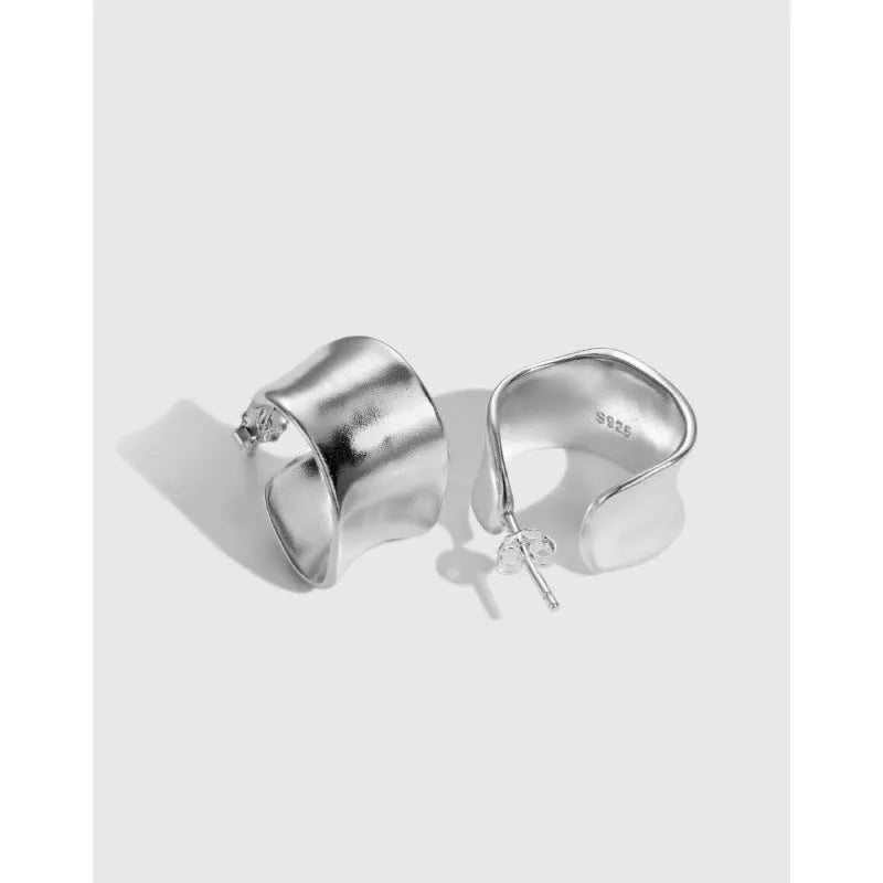 925 silver wide irregular curved ear studs 12x17.5mm electroplated finish for women