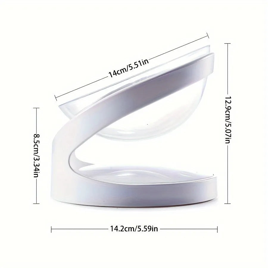 White elevated plastic cat food bowl with ergonomic tilt and anti-vomit design