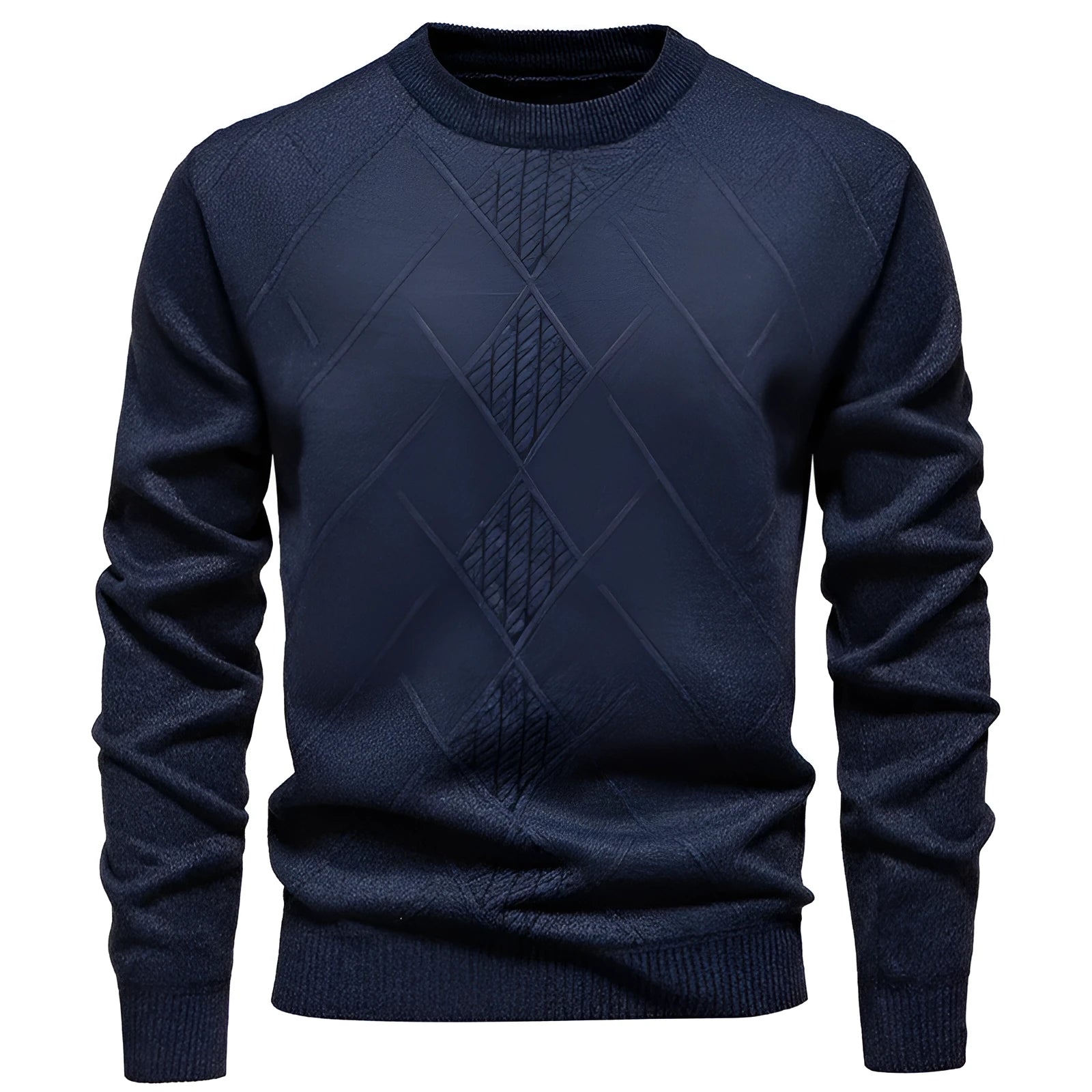 Fleece-lined thick round neck knitted undershirt for men in winter casual straight fit synthetic blend, five colour options