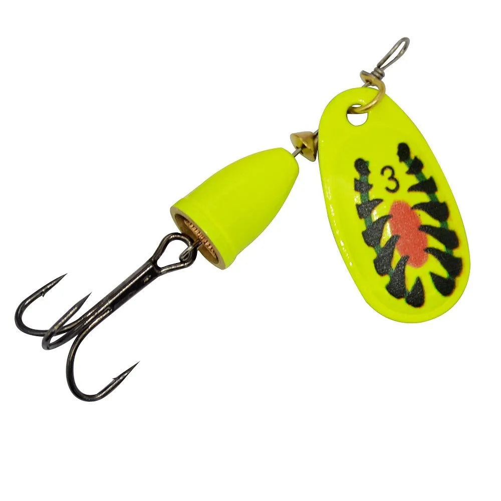 R Composite rotating sequins copper bell metal fishing lure showing available colour options.