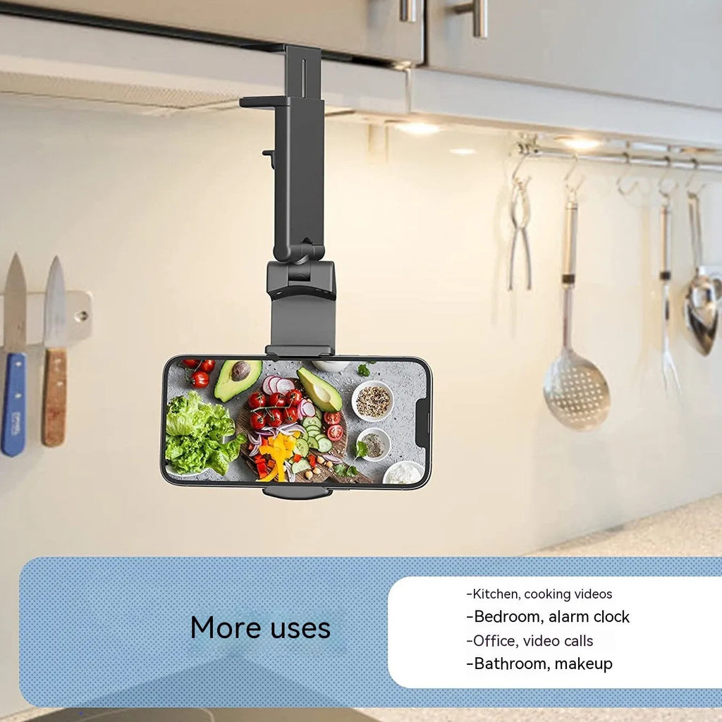 Foldable rotating phone holder in black, grey or green colours on a flat surface