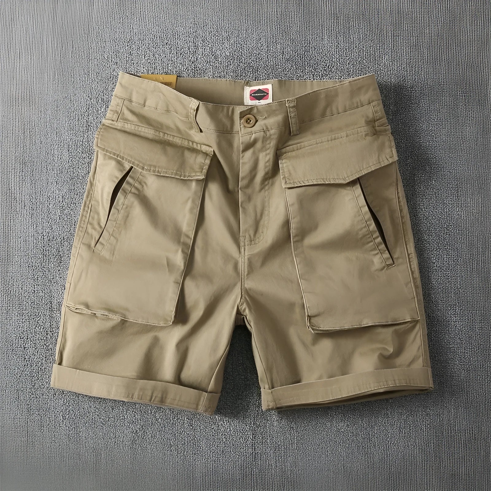 Men's Army Green stretch cotton cargo shorts with multiple pockets on a straight leg.